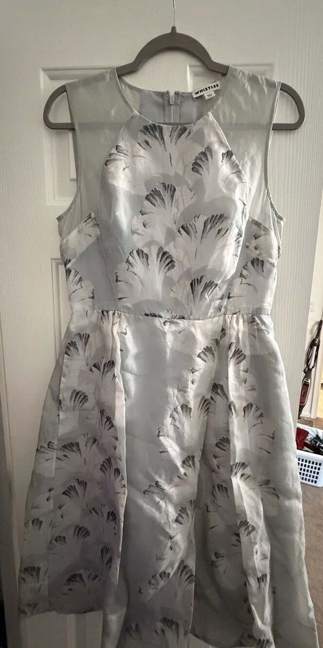 Whistles Palm Print Organza Midi Dress Silk US 6